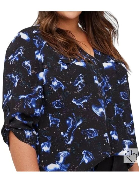 torrid Tops - TORRID 2 Plus Size HARRY POTTER Harper Georgette Black Patronus Blouse Fandom 2X